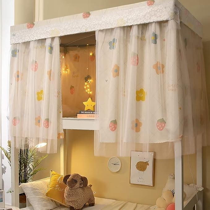 Dorm Bunk Bed Curtains Home Upper&Bottom Bed Cloth Curtain Lightproof Bed Tents Drapes Breathable Dustproof Bed Canopy with Rope Buckles(1 Panel)