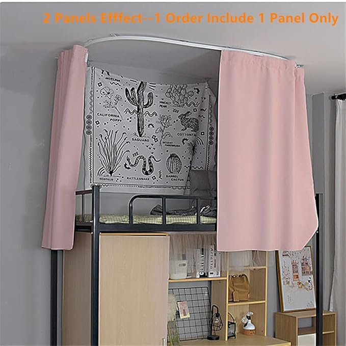 Pink Bed Curtain Grommet Solid Blackout Drapes 47 Inches Length Light Blocking Privacy Room Divider for Student Dormitory Bunk Beds,1 Panel W79 x L47 Inch