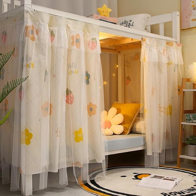 Dorm Bunk Bed Curtains Home Upper&Bottom Bed Cloth Curtain Lightproof Bed Tents Drapes Breathable Dustproof Bed Canopy with Rope Buckles(1 Panel)