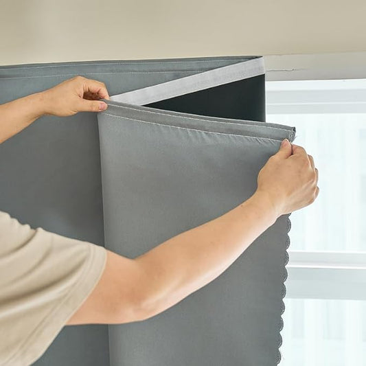 self Adhesive Portable 100% Blackout Curtains Simple and Easy to installBedroom Window Thermal Lnsulated Kitchen Room Darkening Black Small Drapes 1-Pack