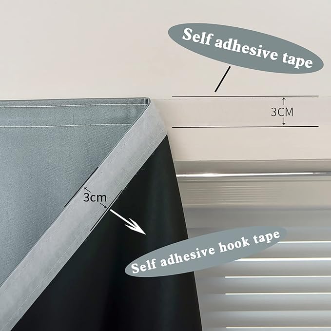 self Adhesive Portable 100% Blackout Curtains Simple and Easy to installBedroom Window Thermal Lnsulated Kitchen Room Darkening Black Small Drapes 1-Pack