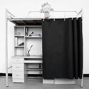 Black Bed Curtain Grommet Solid Blackout Drapes 47 Inches Length Light Blocking Privacy Room Divider for Student Dormitory Bunk Beds,1 Panel W79 x L47 Inch
