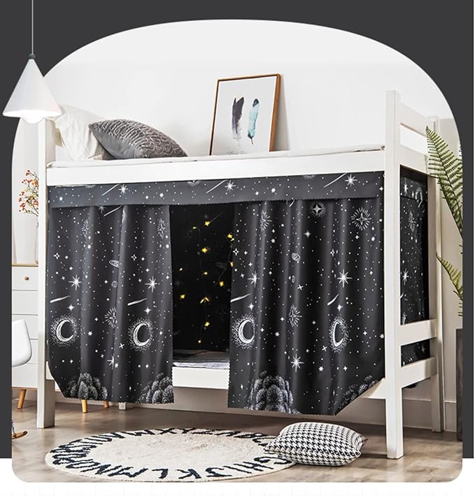 Students Dormitory Bunk Bed Curtains Single Bed Draperies Shading Dustproof Blackout Cloth Window Curtain Bedroom Decor (Galactic Stars, 1.2M x 2M (2 Piece Included))